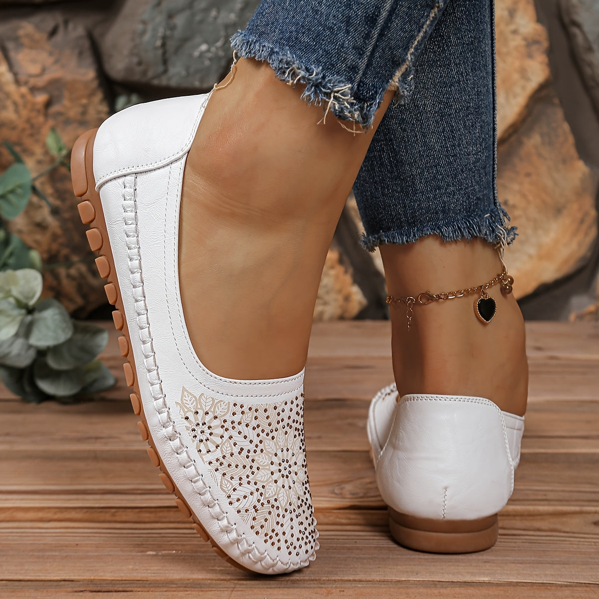 Women's Leather-Embroidered Slip-On Penny Loafers Flat Shoes