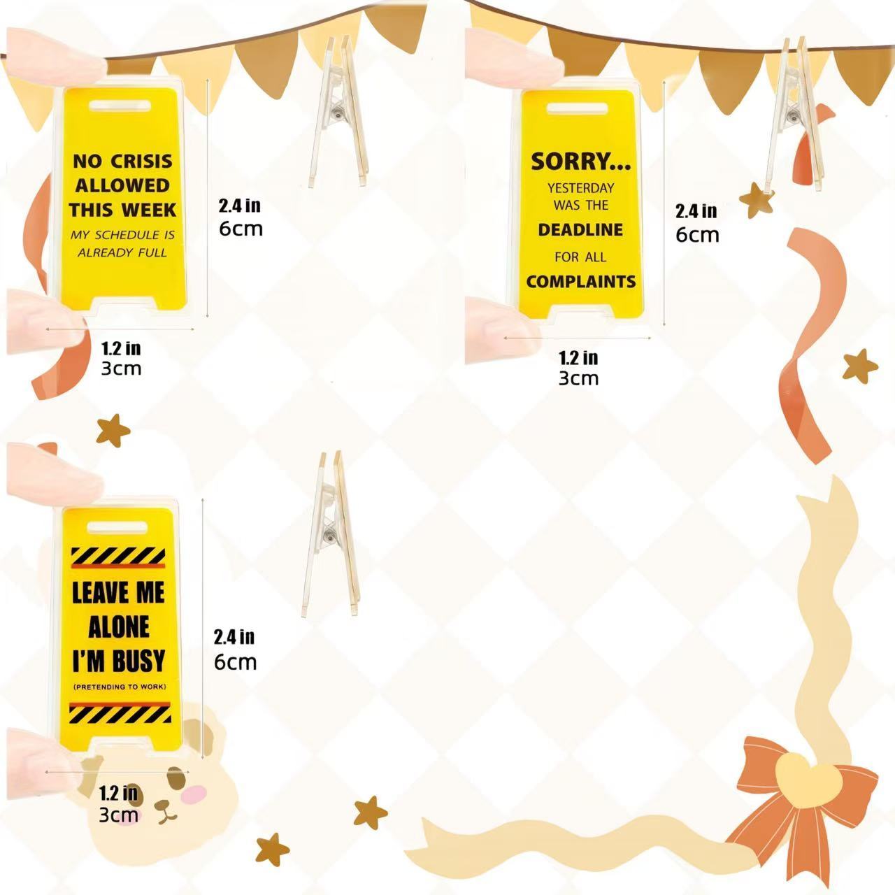 Set of 3 Acrylic Office Desk Signs Funny Room Decor Gifts for Colleagues