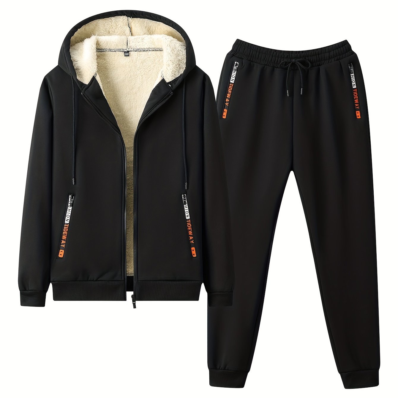 Men's Fleece Lined Tracksuit Set for Gym Running Full-Zip Hoodie Jogging Pants