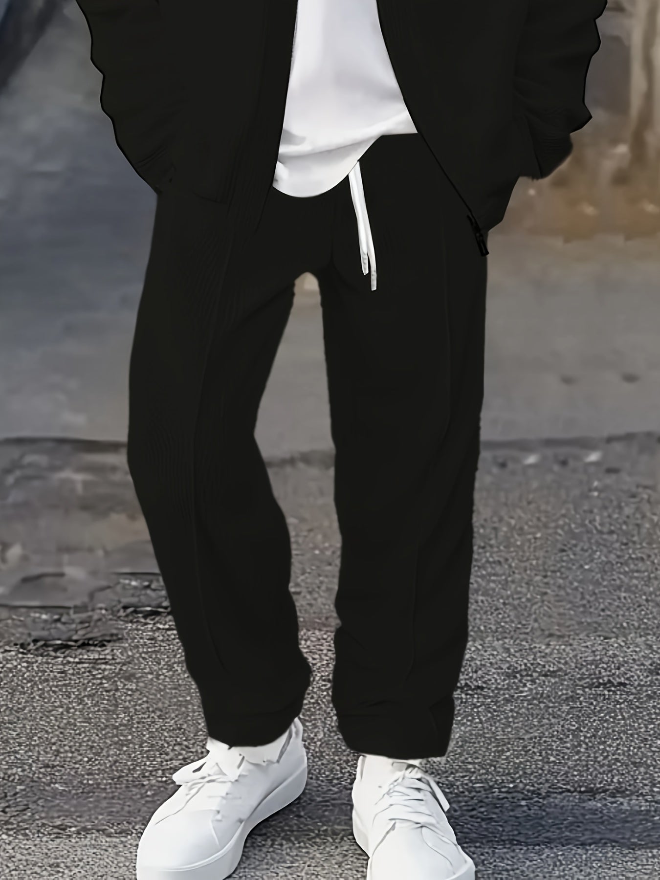 Erkaklar uchun bir rangli uzun qo'l sport kostyumi, fermuarlı kurtka va shimlar to'plami, ochiq havoda faoliyatlar uchun