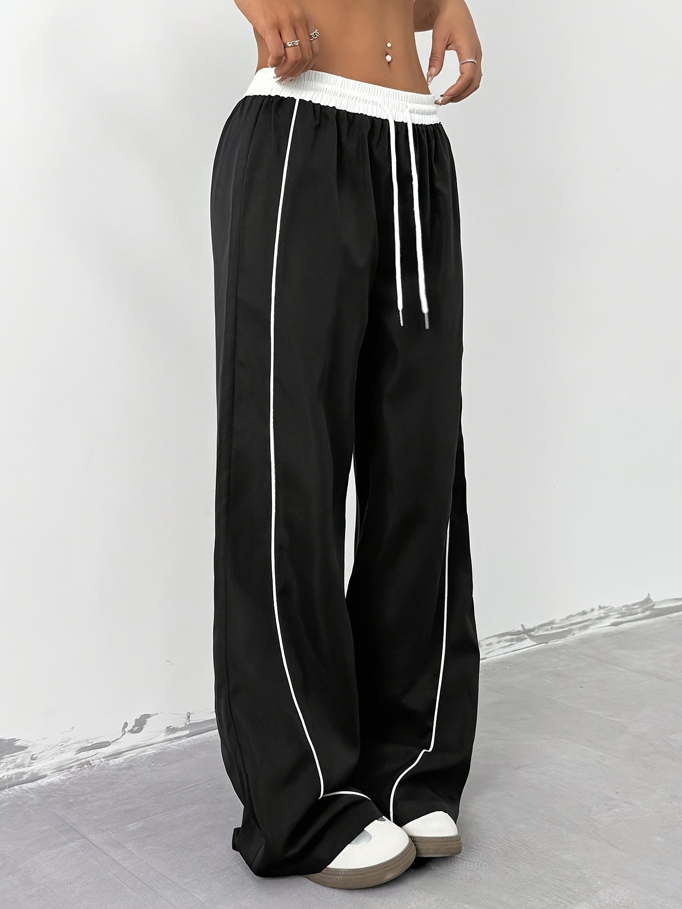 Tom Directional Ayollar uchun Rangli Blokli Chiziqli Bel Keng Oyoq Shimlar