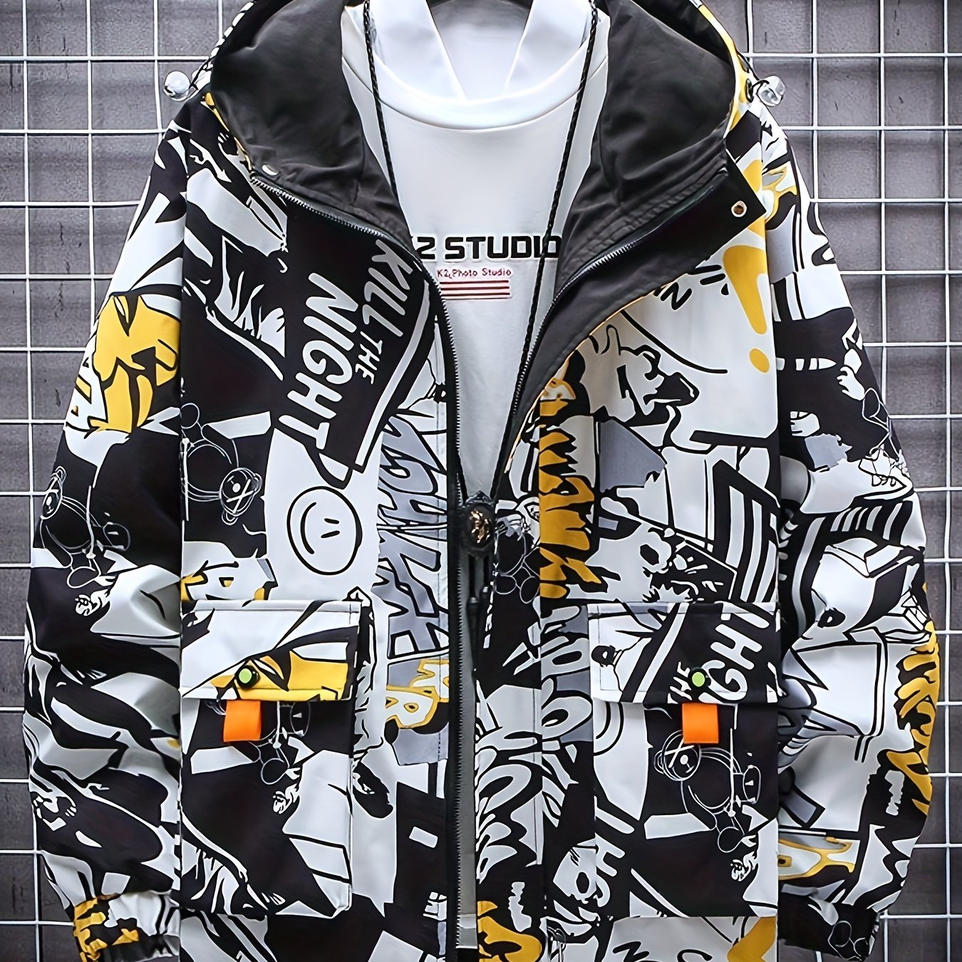 Men's Graffiti Windbreaker Jacket Hooded Spring Autumn All-Over Print Lightweight Outdoor