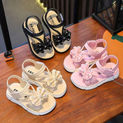 Girls' Sandals with Bowknot Summer 2024 Low Top Breathable Beach Footwear Black White Pink Cream