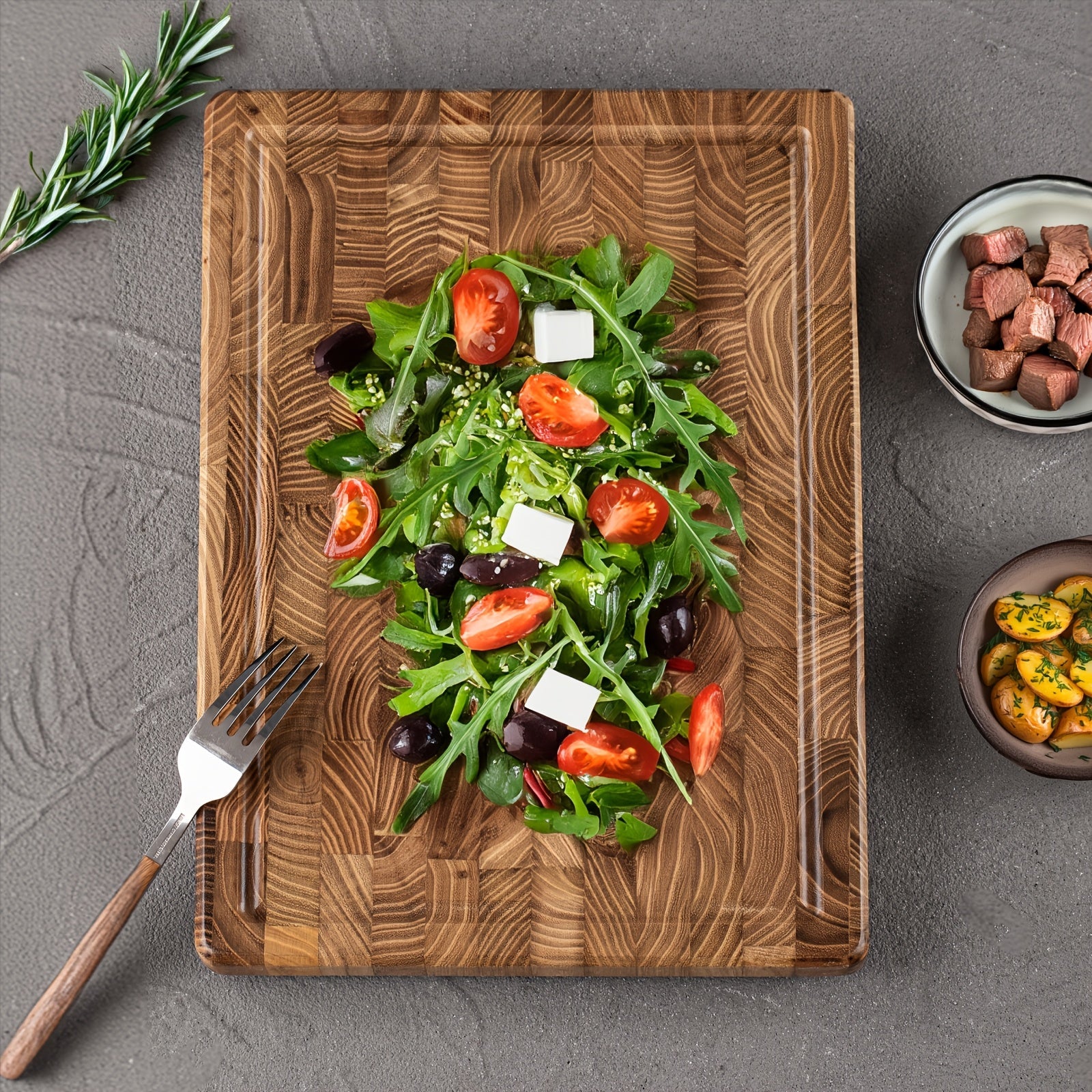 Teak Wood Cutting Board with Juice Groove and Handles, Multipurpose Kitchen Chopping Block