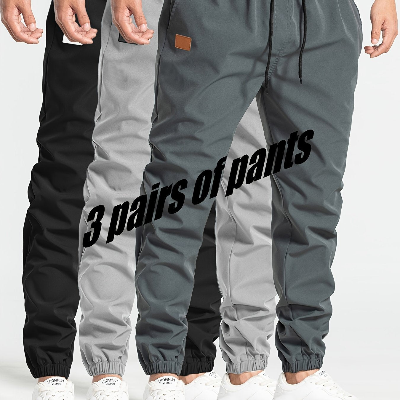 Men's Casual Loose Pants 3-Pack Polyester Solid Color Spring Collection