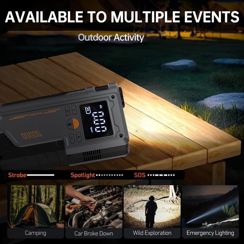 Portable Tire Inflator and Car Jump Starter with Lithium Battery and One-Click Air Pump