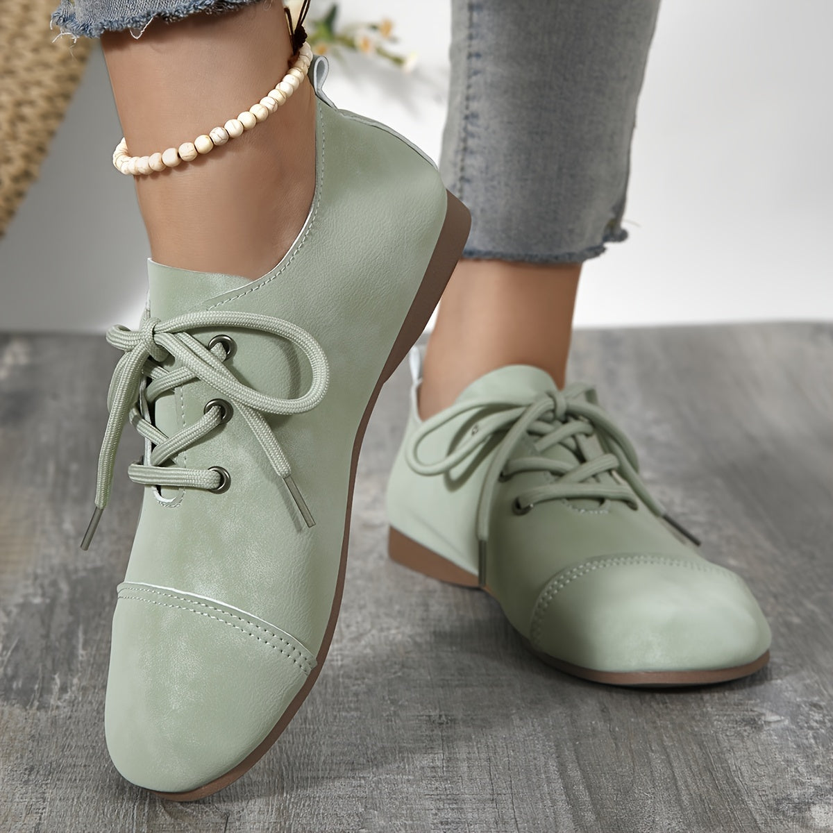 Women's Olive Green Mary Jane Flats Casual Comfortable All-Season Shoes