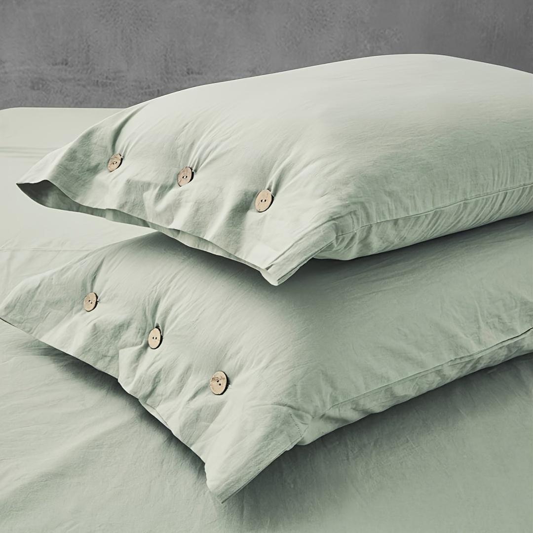 Paxta yostiq qopqog'i to'plami, oq va yashil, tugma yopilishi, yumshoq suvda yuvilgan, 32 ta