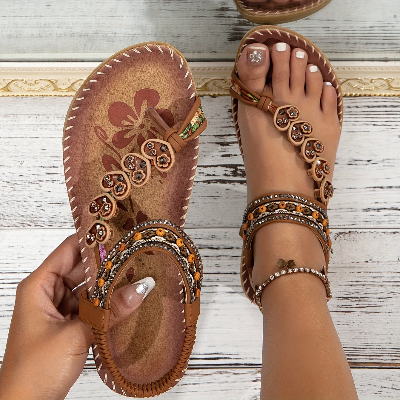 Women's Synthetic Tribal Flat Heel Ankle Strap Sandals Summer