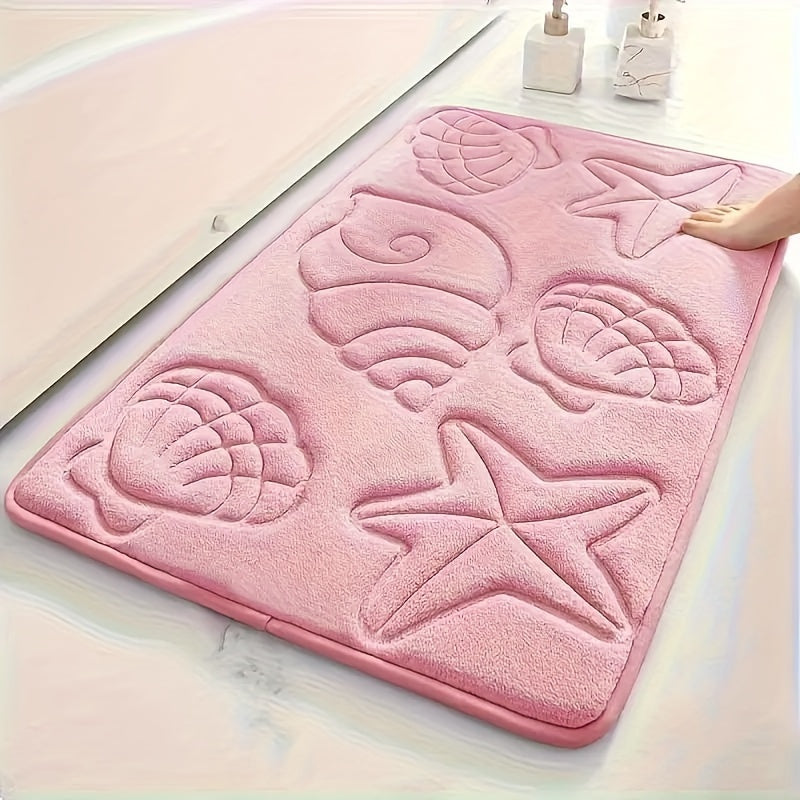 High-Density 25D Sponge Bath Mat with Soft Starfish Shell Embossing Non-Slip Absorbent for Bathtubs Showers