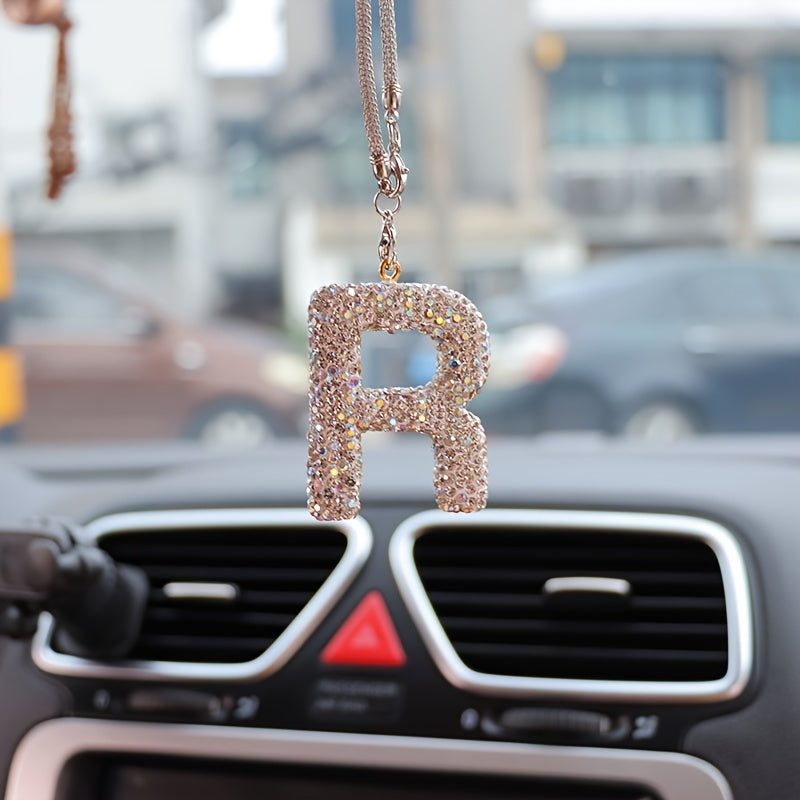 Crystal Bling Alphabet Letter Pendant for Vehicle Mirror with Rhinestones and Metal Material