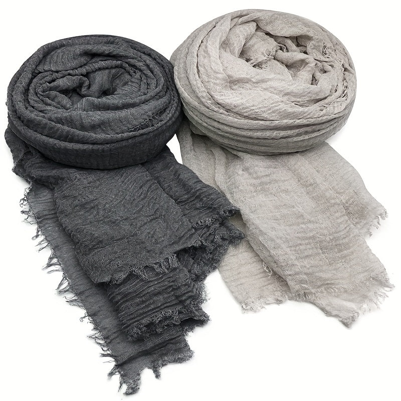 Set of 3 Solid Color Breathable Sunscreen Scarves with Fringe for Women