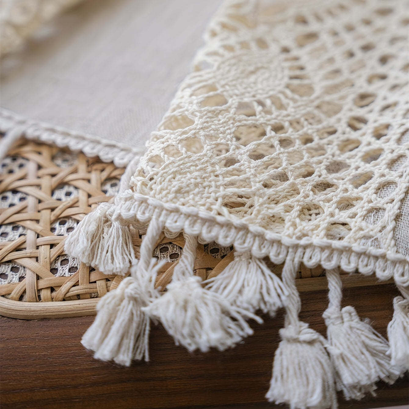 Bohem tarzidagi linen pardasi, geometrik kesimlar va tassellar bilan, UV himoyali, yorug'likni filtrlaydigan deraza bezatmasi