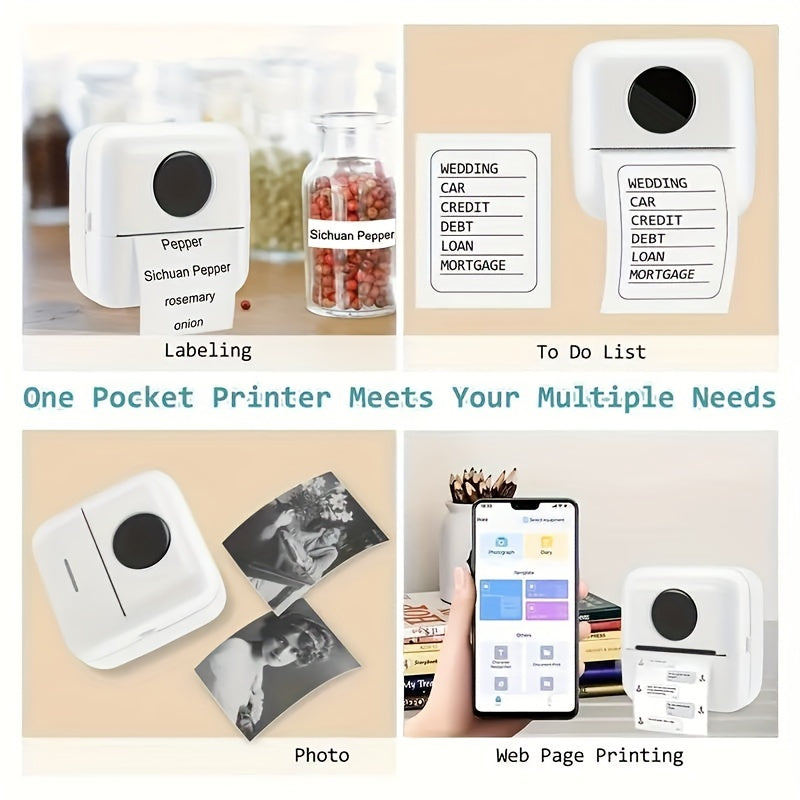 Portable Mini Thermal Printer Monochrome Label and Photo Wireless USB Charging