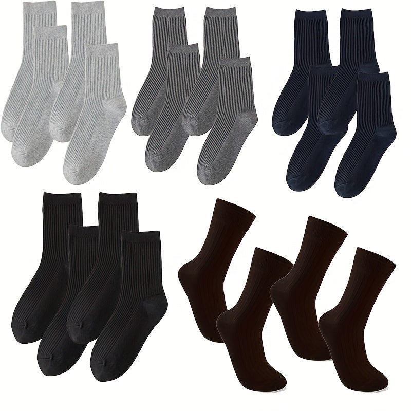 Men's Crew Socks 5/10 Pack Breathable Moisture-Wicking Odor-Resistant Solid Business Style for Fall Winter