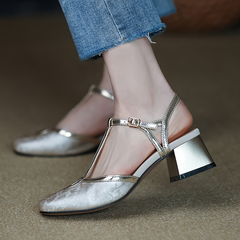 Women's Geometric Pattern Round Toe Pumps Polyurethane Dress Shoes High Heel