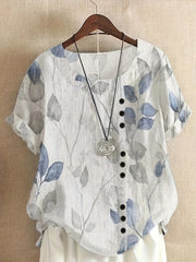 Plus Size Women's Floral Print Short Sleeve Blouse Polyester Spring Summer
