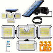 Outdoor Solar Floodlight with Motion Sensor Remote Control Adjustable Brightness Rechargeable Lithium Battery Wall Mount