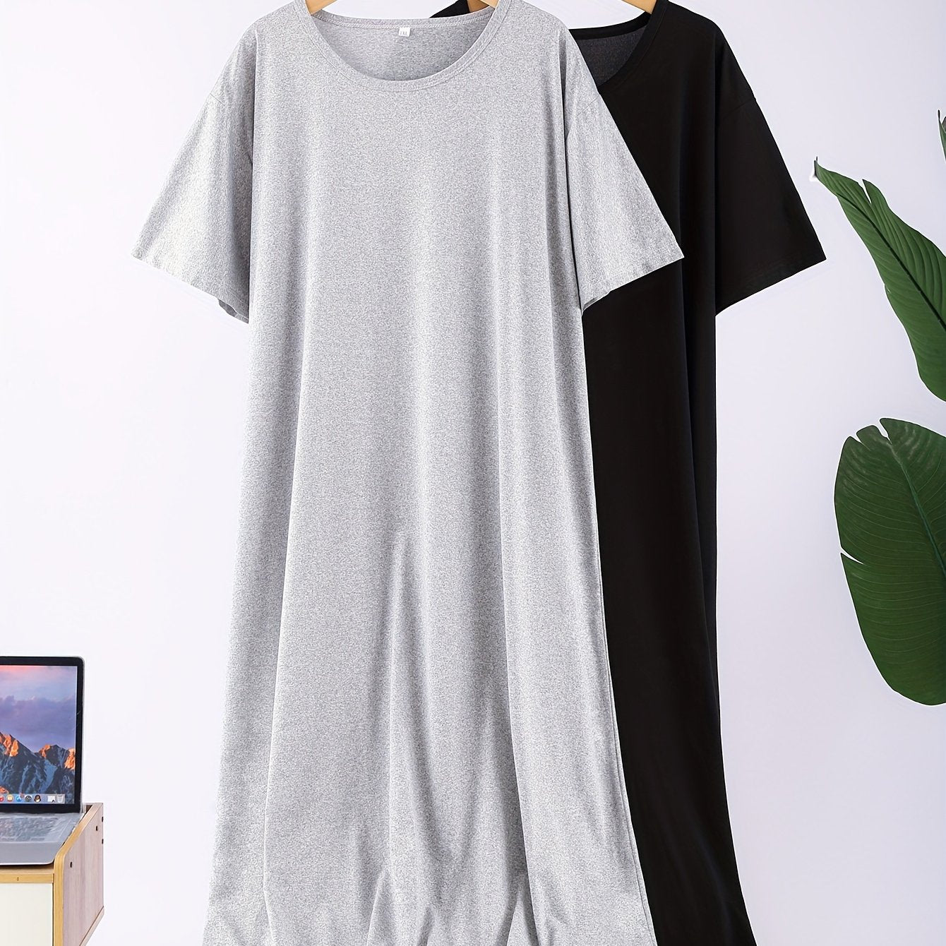 Женский комплект ночной одежды больших размеров, короткий рукав, однотонный ночной костюм