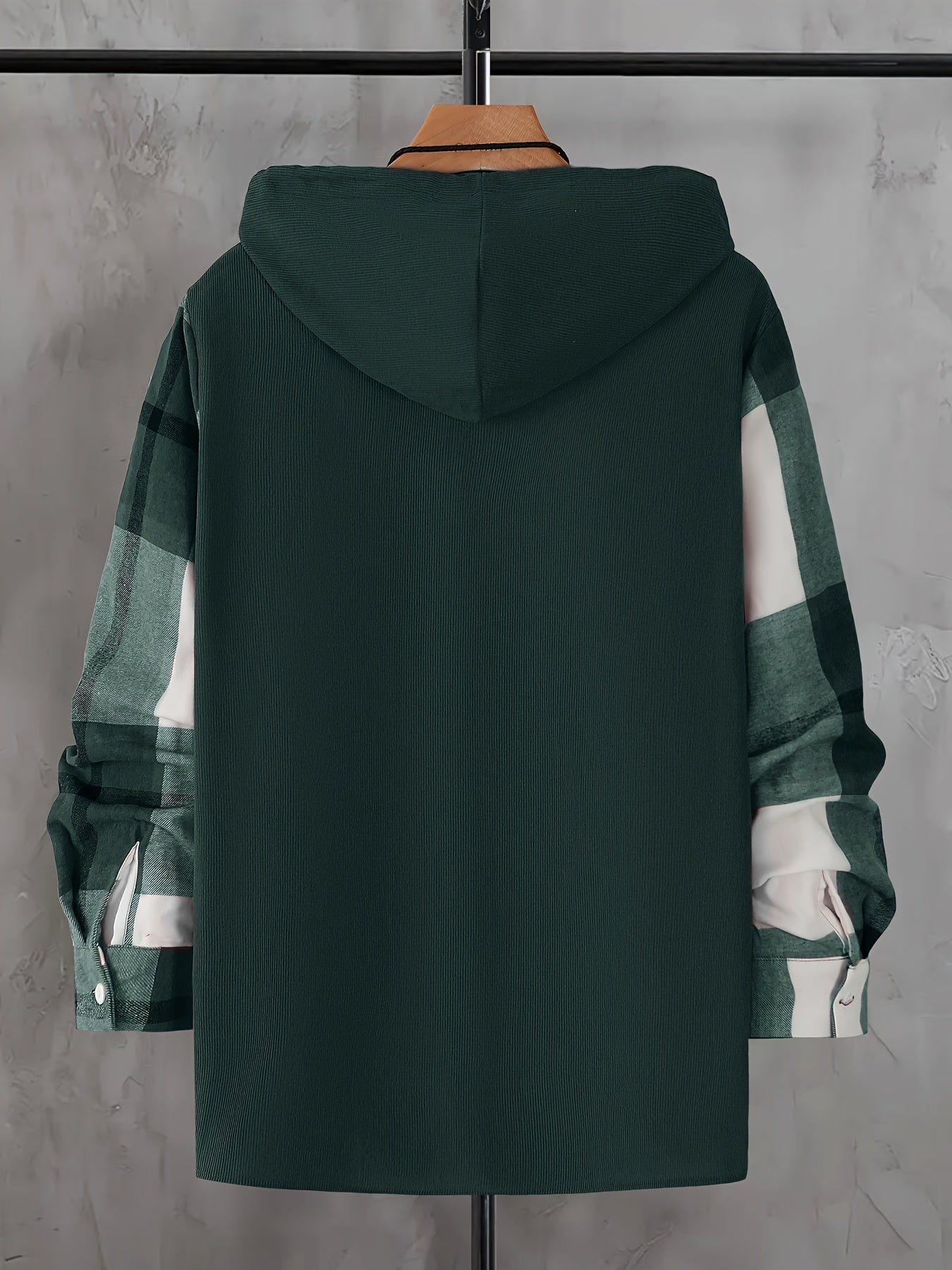 Men's Plaid Hoodie Shirt with Pockets Long Sleeve Woven Polyester Casual Plus Size