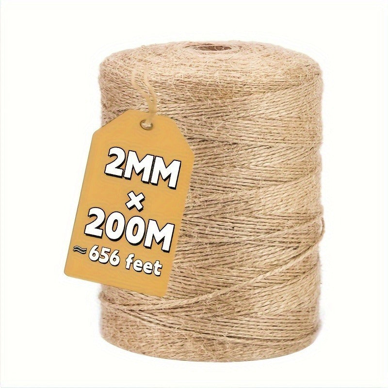 Durable Jute Rope 656 Feet 2mm Thick for Crafts Gardening Gift Wrapping Decorations
