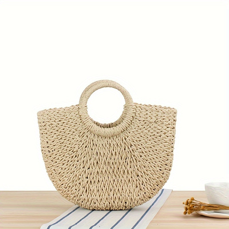 Women's Straw Crescent Bag Vintage Woven Shoulder Bag Beige Khaki