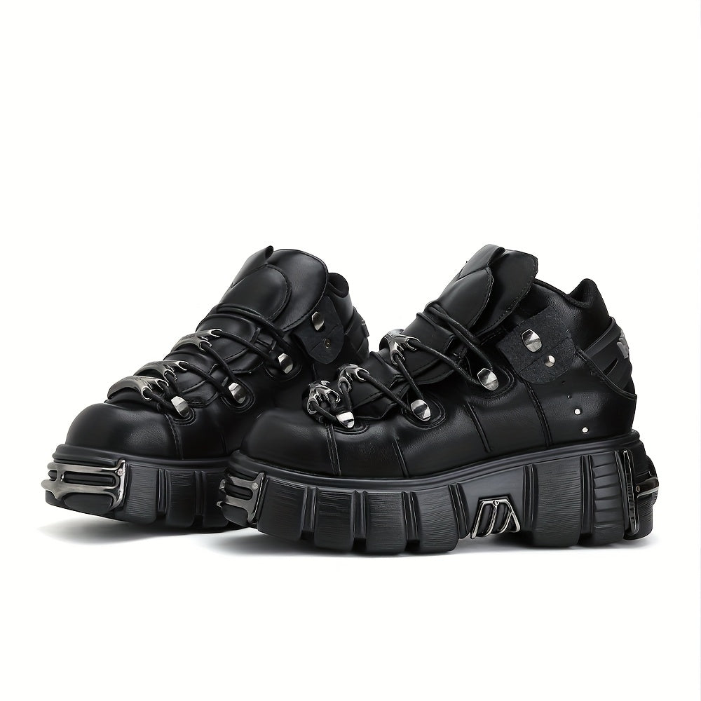 Women's Gothic Punk Ankle Boots Faux Leather Lace-Up Platform Heel