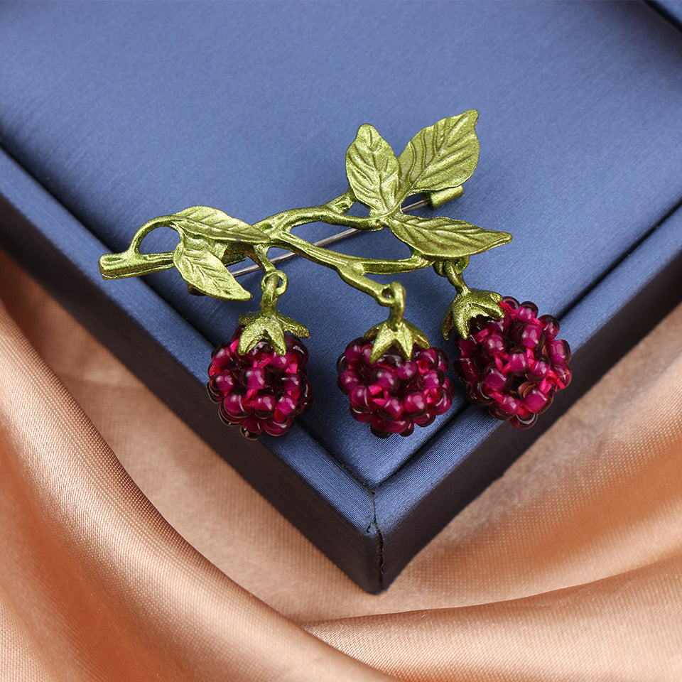 Red Berry Design Alloy Raspberry Branch Brooch Pin for Women