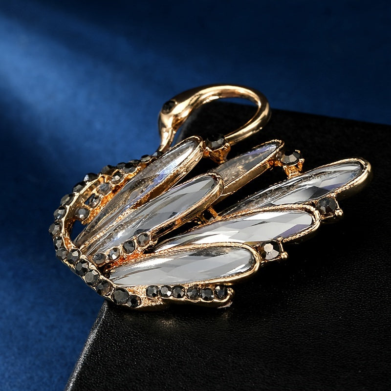 Animal Pin with Crystal Swan and Feather Design for Dresses and Coats