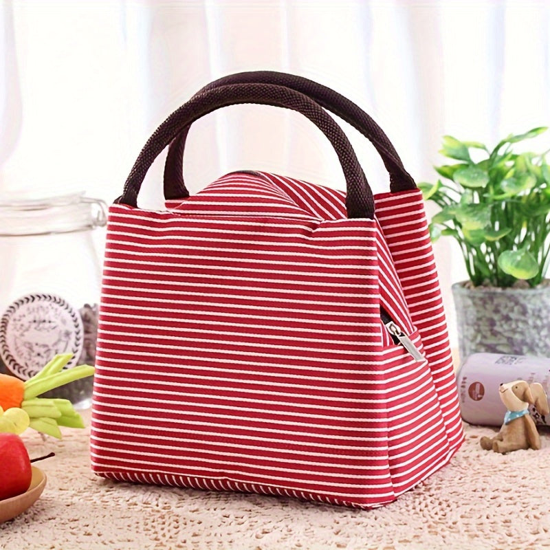Insulated Lunch Tote with Striped Design, Oxford Cloth, Easy-Clean Aluminum Lining