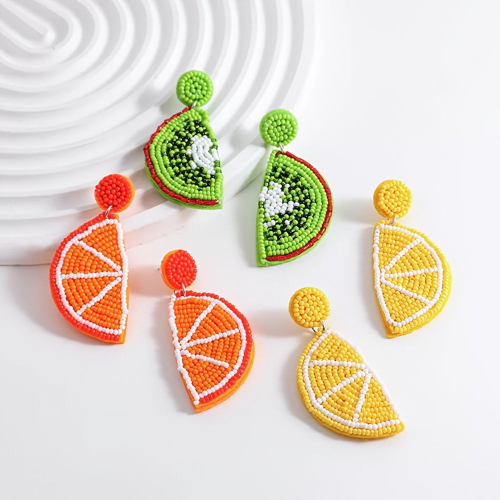 Pendientes de fruta con cuentas Verano Limón Naranja Estilo Boho Pasadores de acero inoxidable para mujeres
