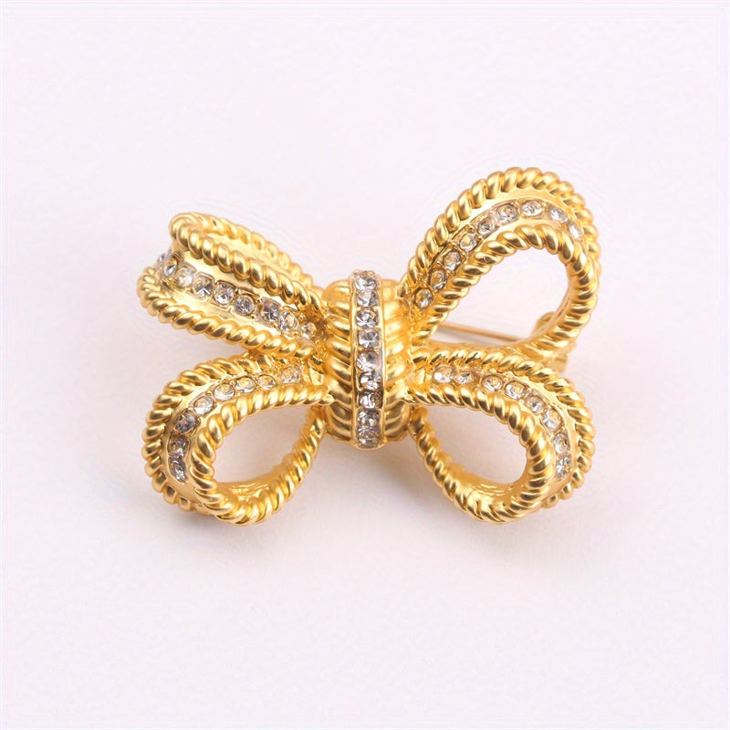 Rhinestone Bow Brooch for Women Jewelry Accessories Elegant Pin Gift