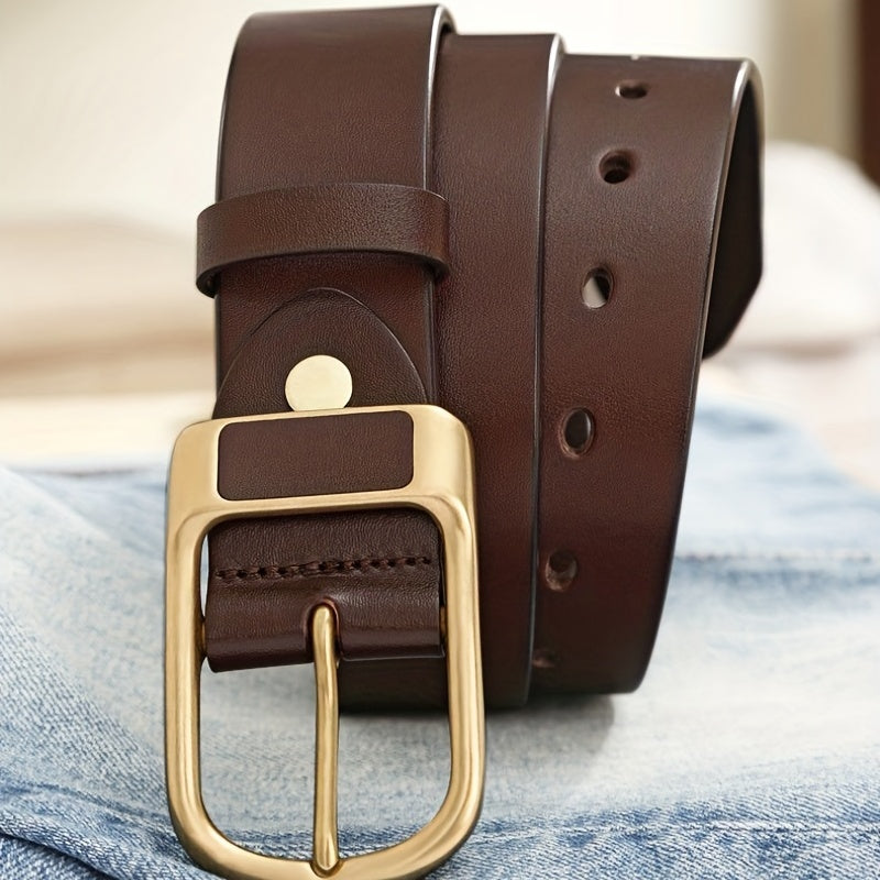 Men's Dark Brown PU Leather Retro Buckle Belt for Casual Business Jeans