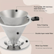 Stainless Steel Coffee Filter Reusable Double-Layer for Pourover Brewing