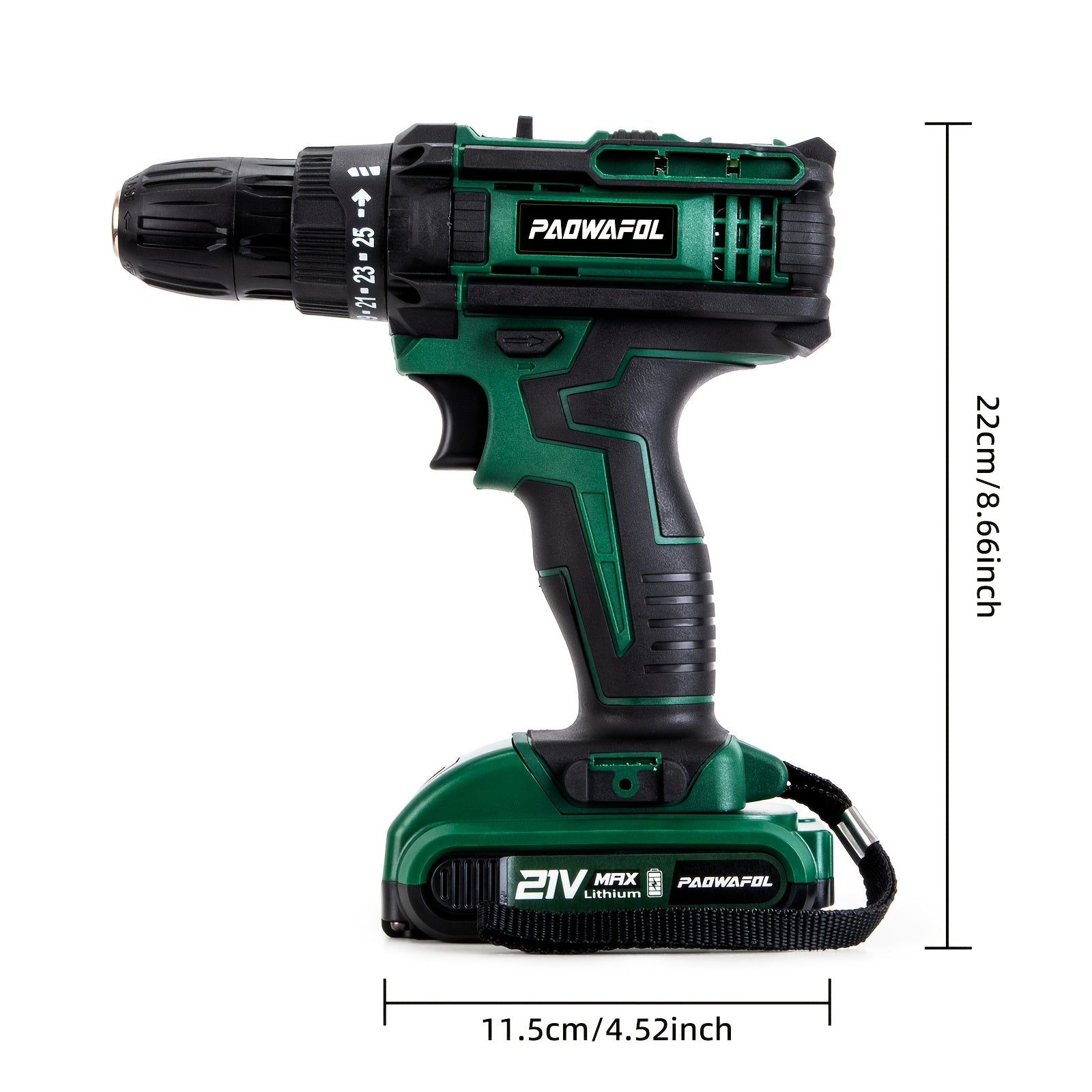 21V Cordless Drill with Rechargeable Lithium-Ion Battery 2-Speed 25+1 Torque LED Light for DIY Home Garden