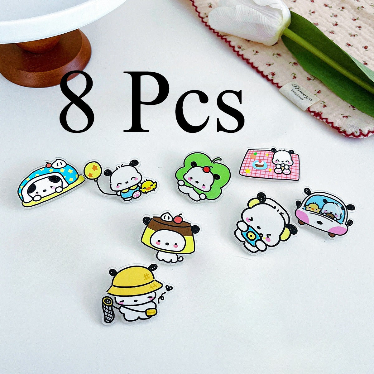 Bolalar uchun 8 ta akril broşetlar to'plami, multfilm hayvonlari va itchalar pinlari, yorqin rangli belgilash aksessuarlar, sumkalar, kurtkalar, shapka uchun