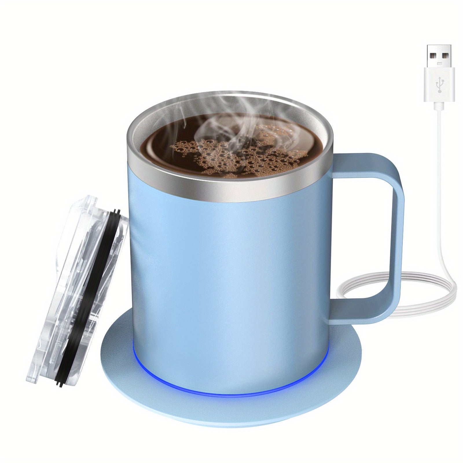Electric Coffee Mug Warmer Set with Heating Base and Lid for Desk