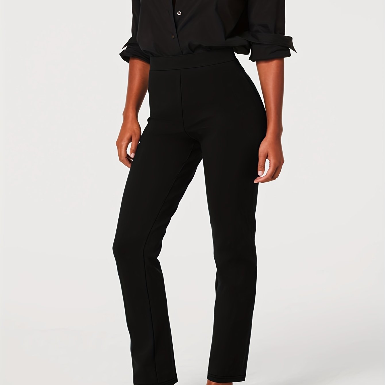 Women's Plus Size Stretchy Straight Leg Pants Black Plus-Size Pants