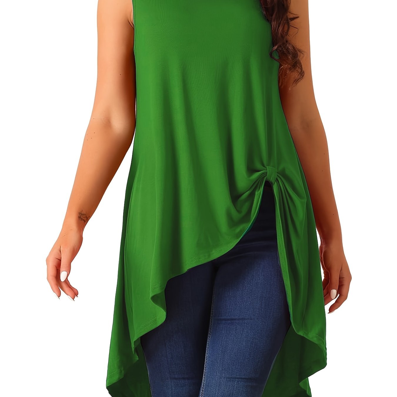 Top asimétrico sin mangas de cuello alto para mujer negro poliéster casual formal