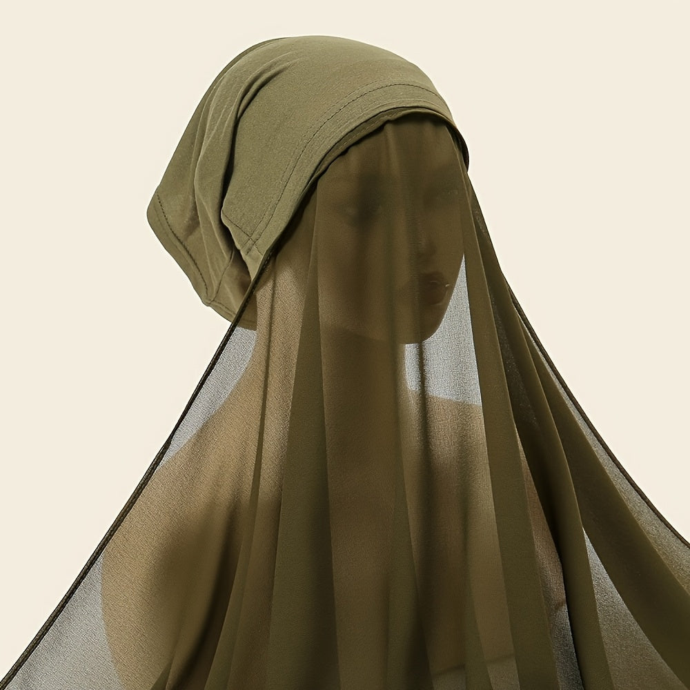 Women's Chiffon Instant Hijab with Built-in Undercap Windproof Sun Protection