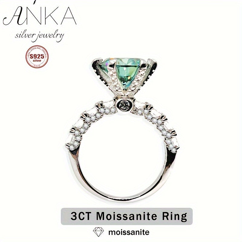 Green Moissanite Engagement Ring 3ct Sterling Silver Wedding Jewelry with Zirconia Accents