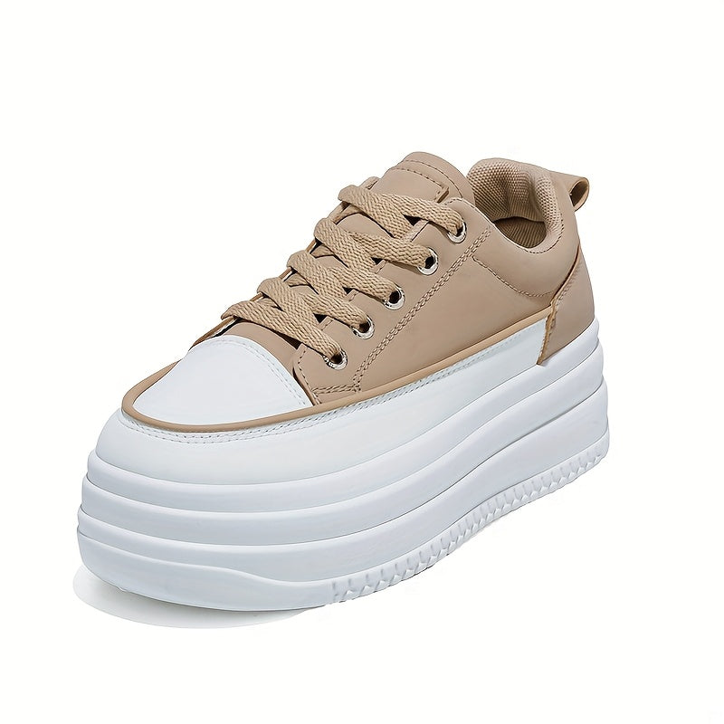 Women's Casual White PU Low-Top Sneakers with Breathable Fabric