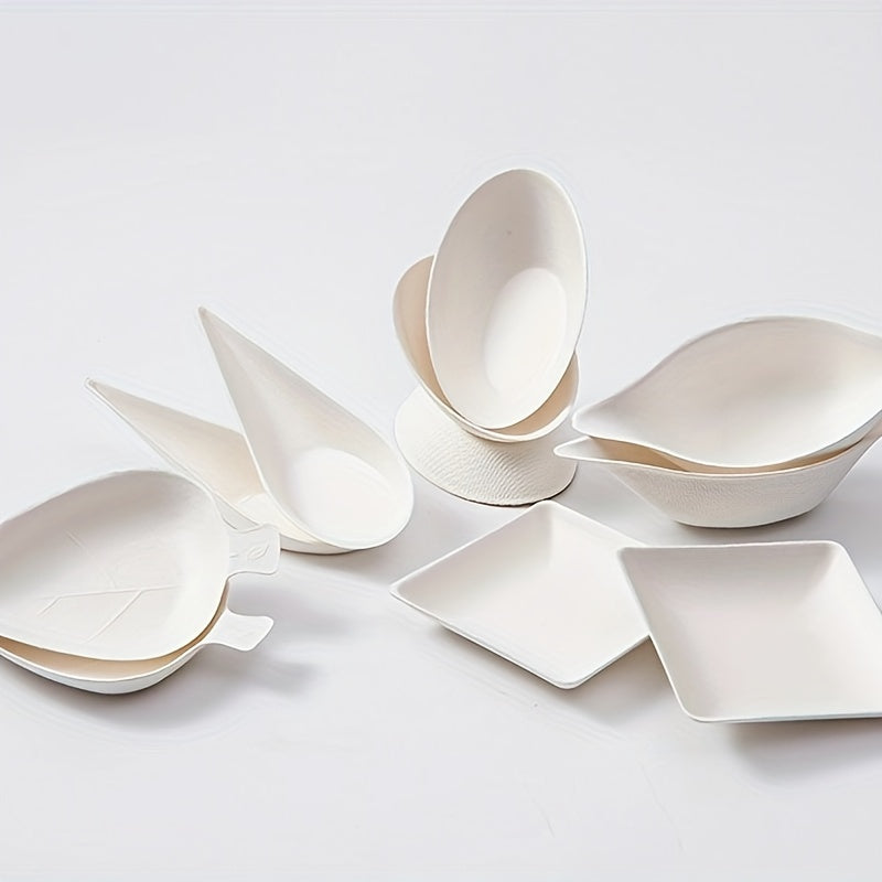 8 Varieties Sugar Cane Pulp Disposable Plates for Cake Salad Dips Eco-Friendly