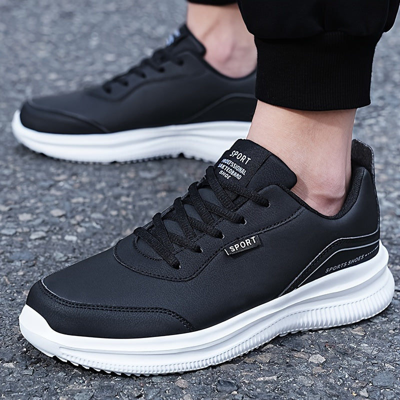 Men's Black Lightweight PU and MD Sneakers with Lace-Up Closure for Sports and Travel Sizes 39-48