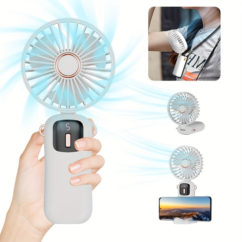 Portable Folding Mini Fan USB Rechargeable Quiet LED Display Compact Cooling Device