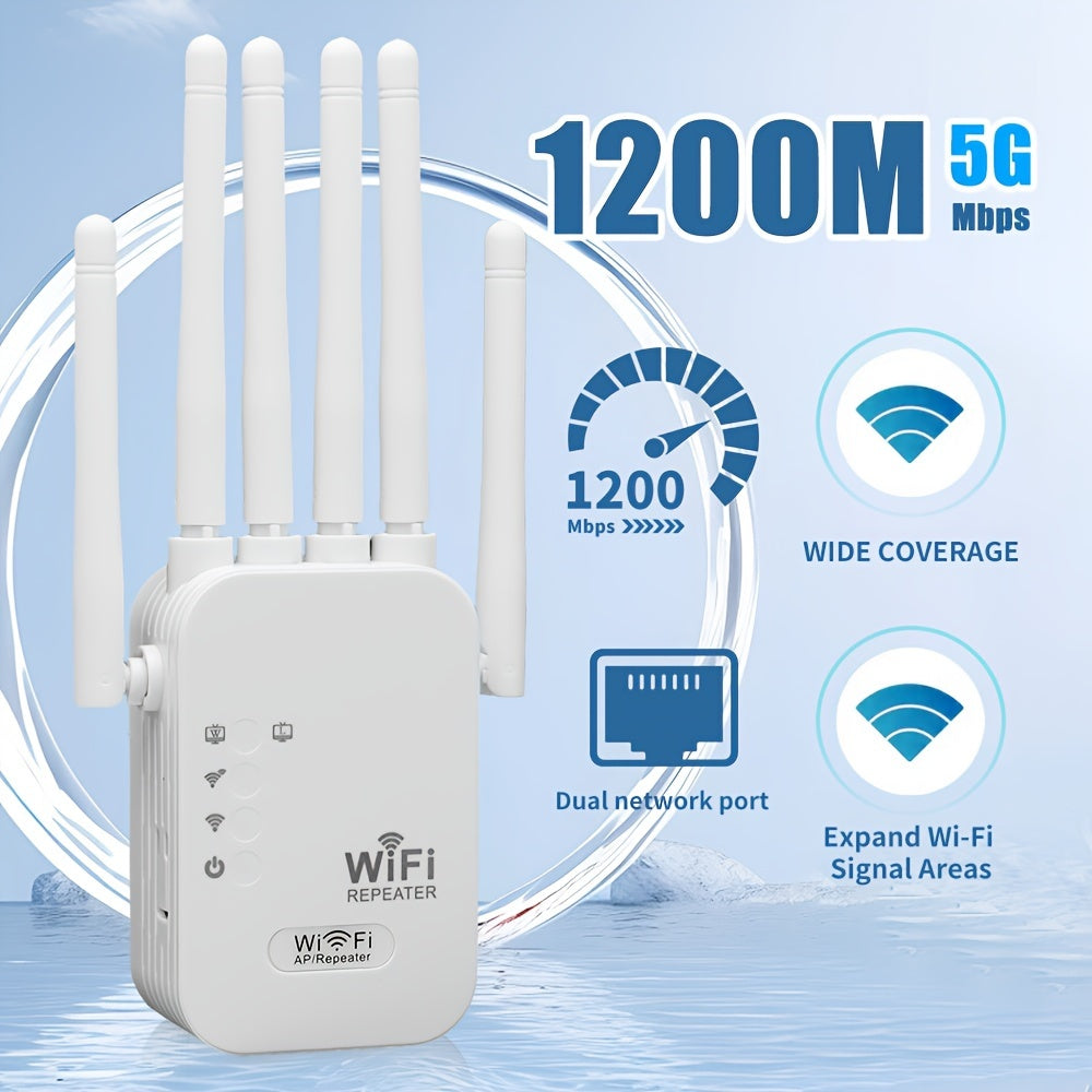 WiFi Extender Dual Band 1200Mbps Signal Booster for Home Office Up to 35 Devices