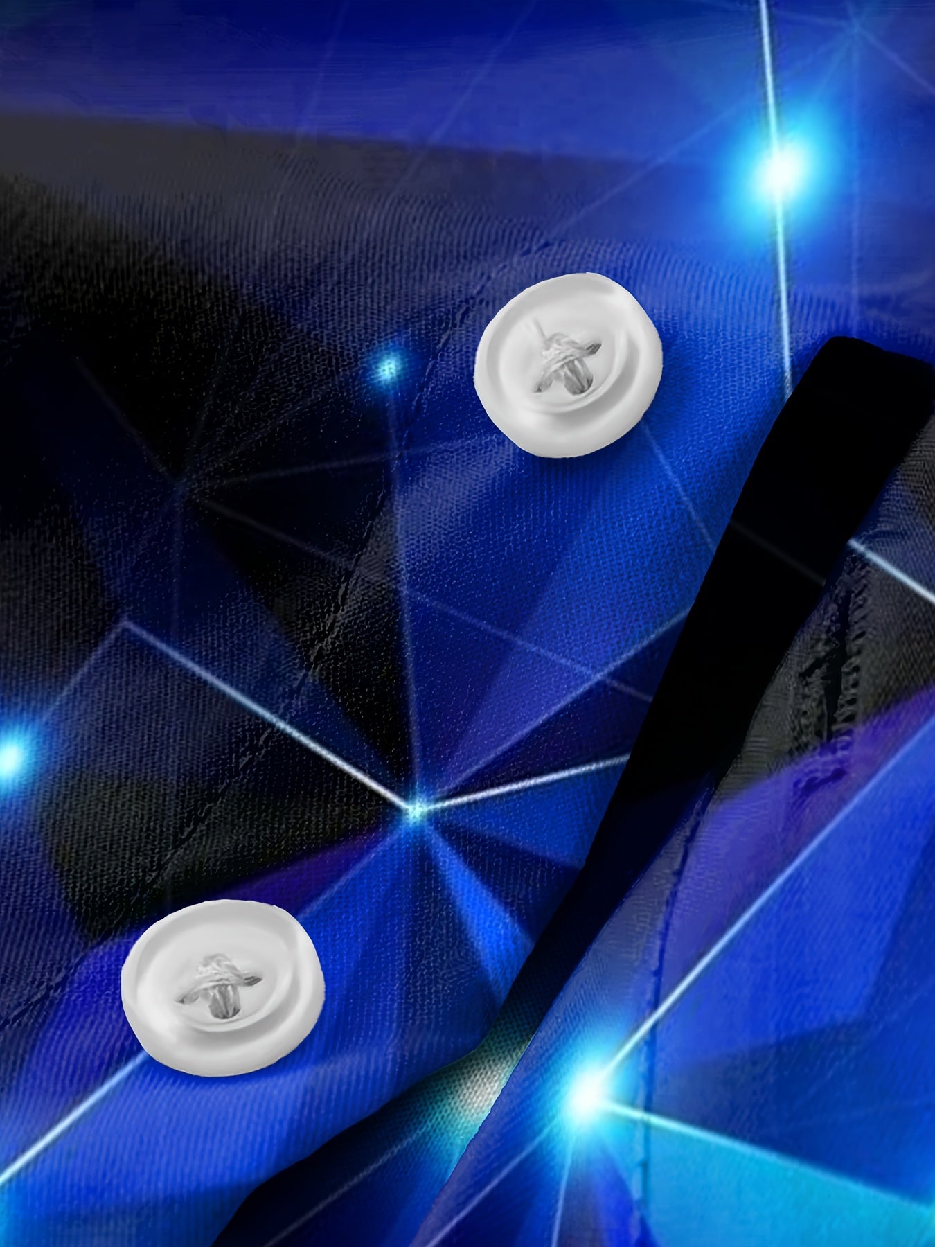 Men's Blue Starry Night Geometric Long Sleeve Shirt Polyester Casual Button-Up with Chest Pocket