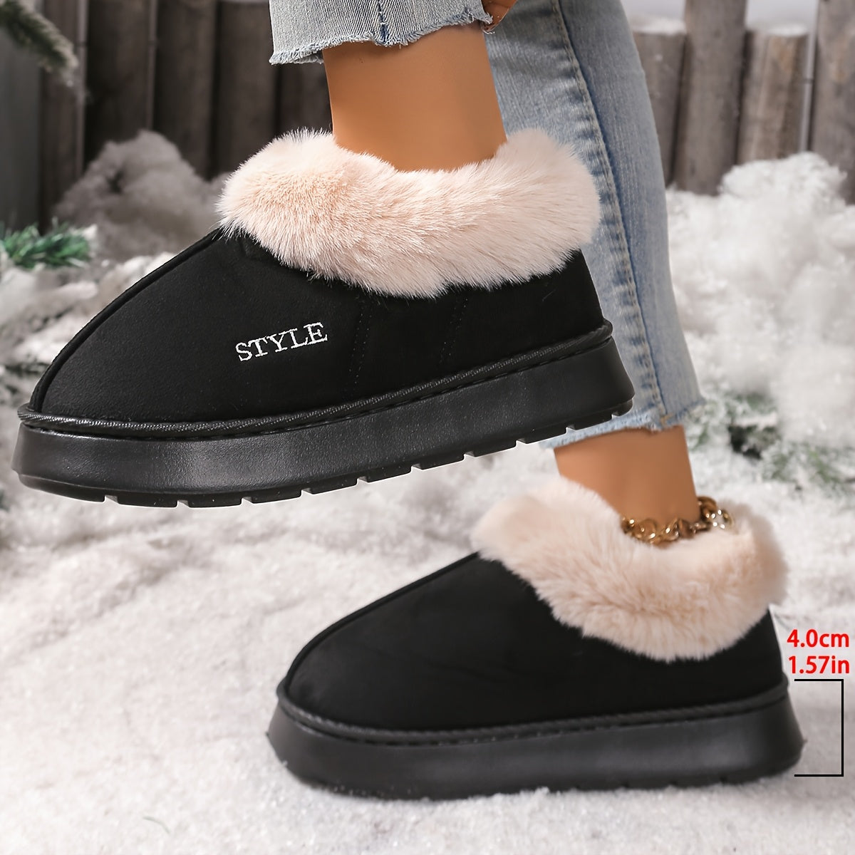 Женские домашние тапочки с искусственным мехом, уютные, черные, на slip-on, домашняя обувь