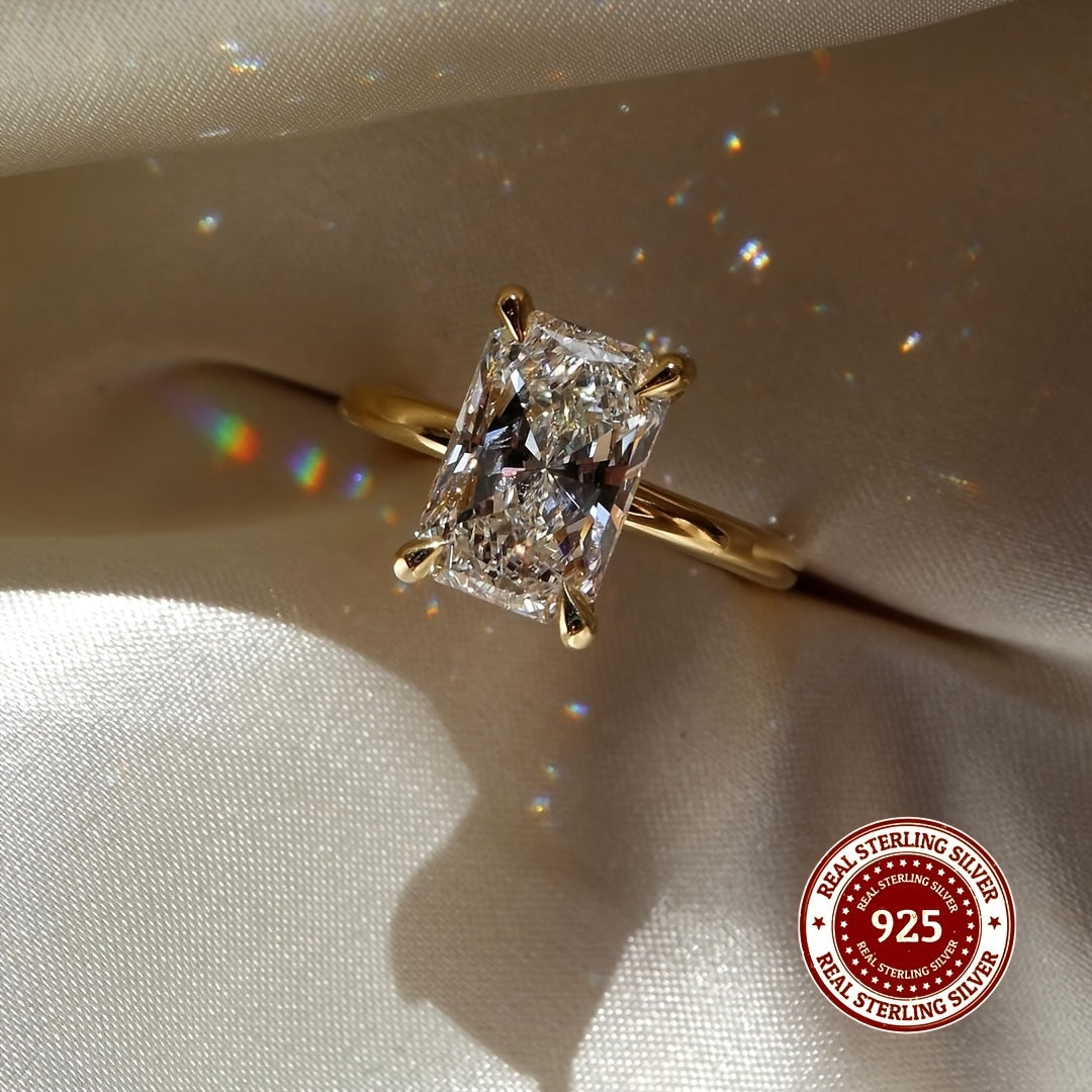 Sterling Silver Ring with Cubic Zirconia Rectangle Cut 1-3 Carat Elegant Jewelry