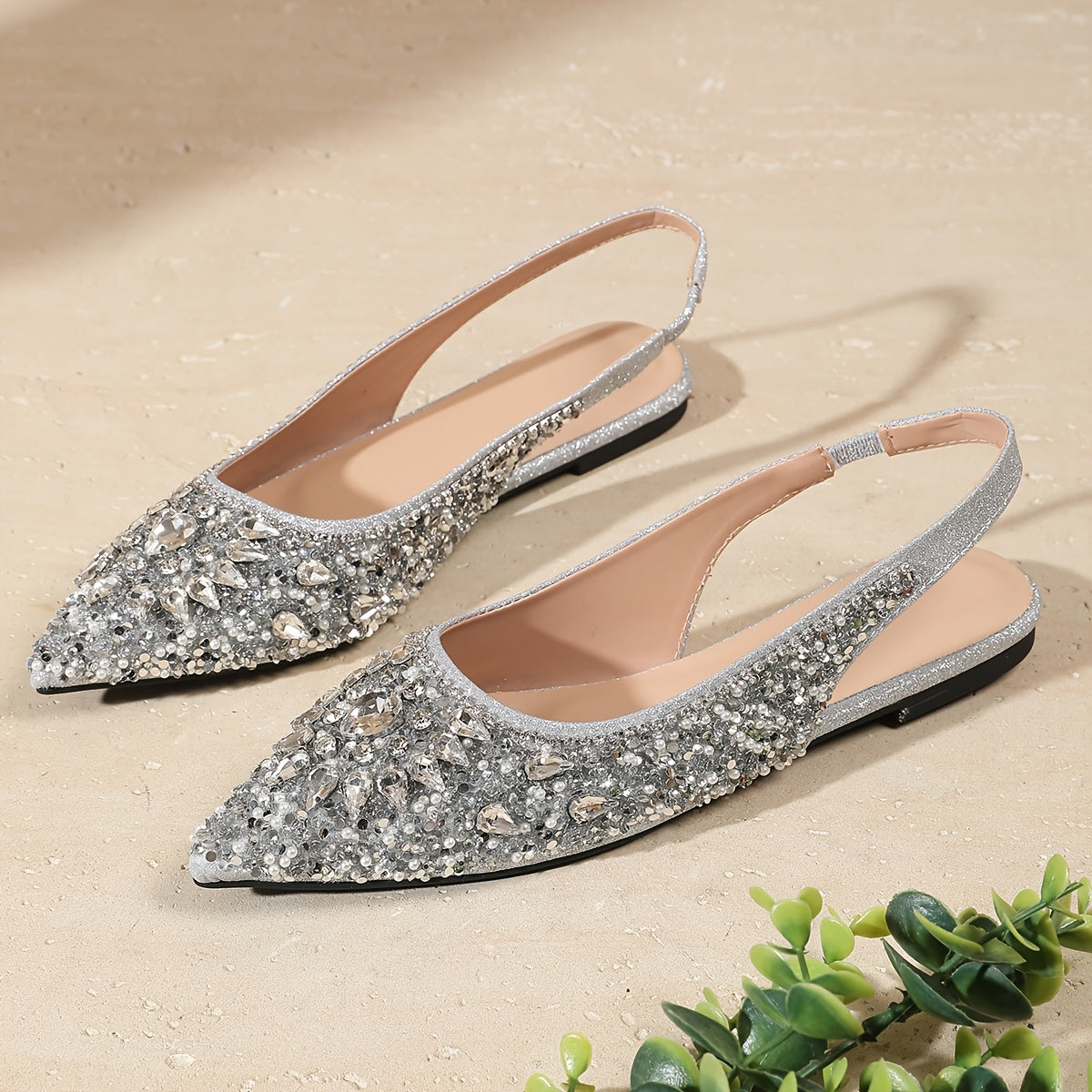 Women Flat Sandals Rhinestone Starry Design Ankle Strap Office Wear